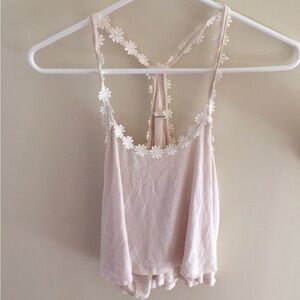 Floral Trim Cream Tank Top